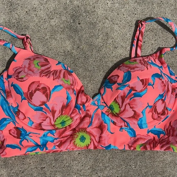 Tori Praver swimwear bikini top small S floral swim bright mango - Picture 4 of 6